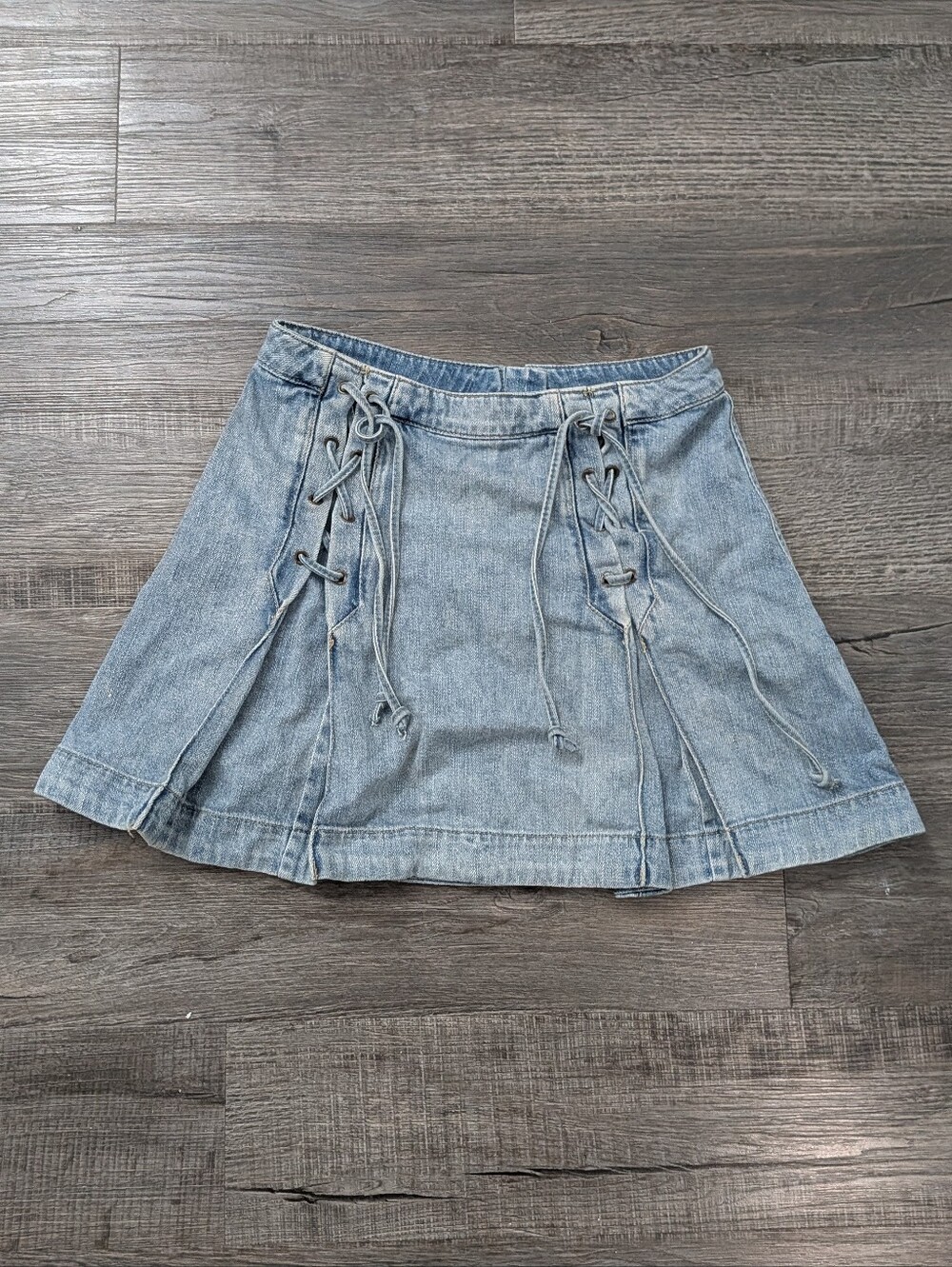 Free People Lace-Up Pleated Denim Mini Skirt